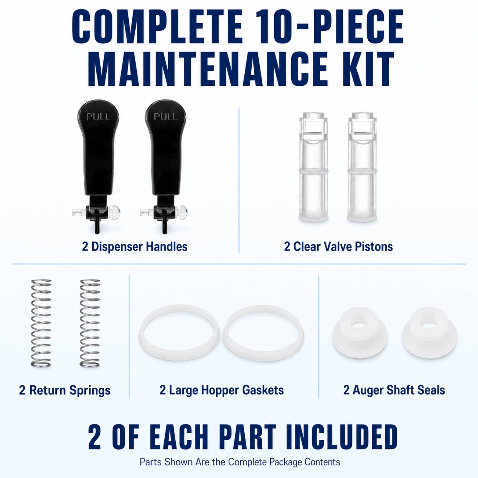 Ten-piece slushy machine maintenance kit showing two of each replacement component