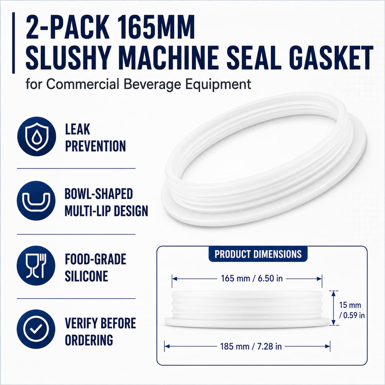 Two-pack slush machine hopper gasket with confirmed product dimensions