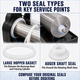 Slushy machine hopper gasket and auger shaft seal service-point comparison