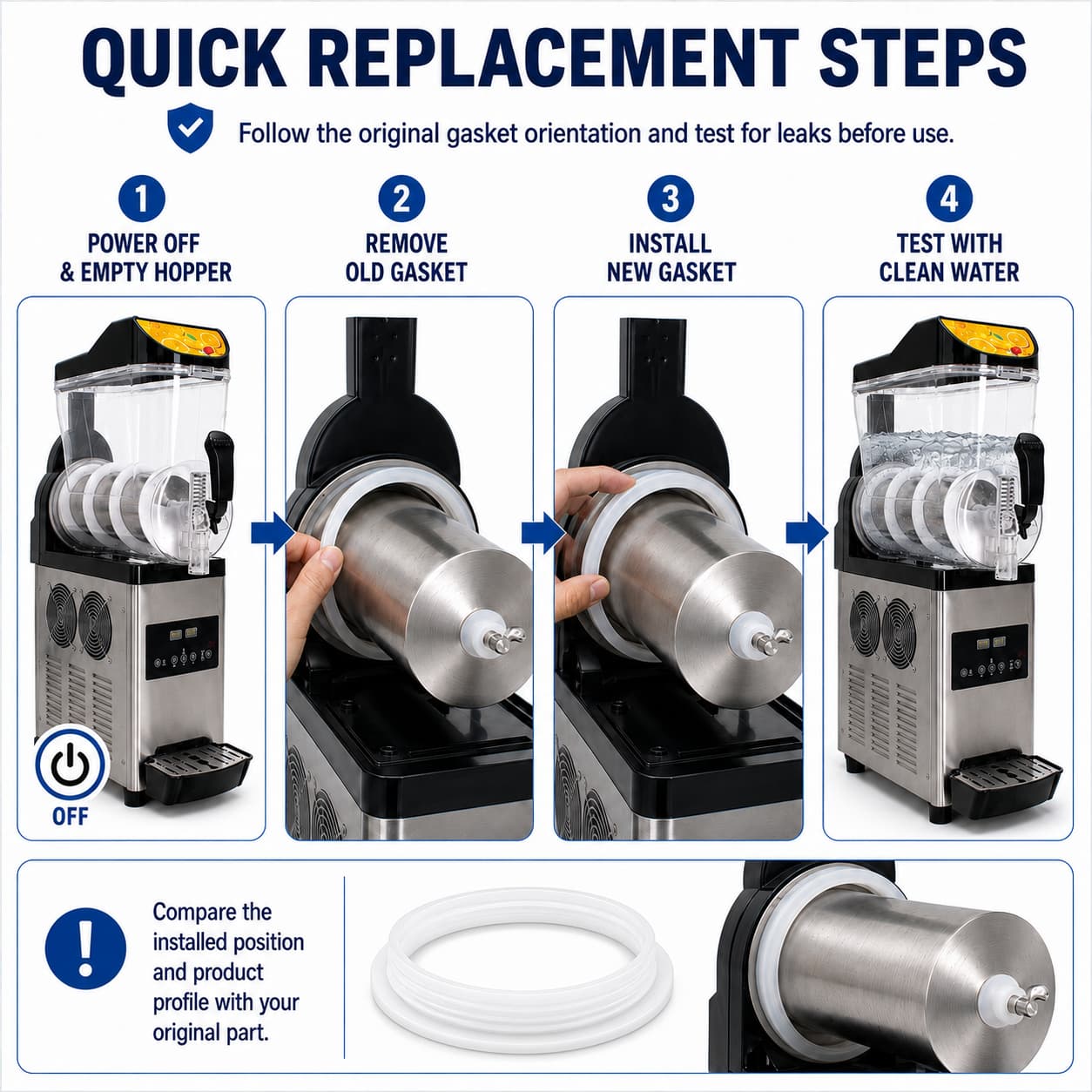 Four-step slush machine hopper gasket replacement guide