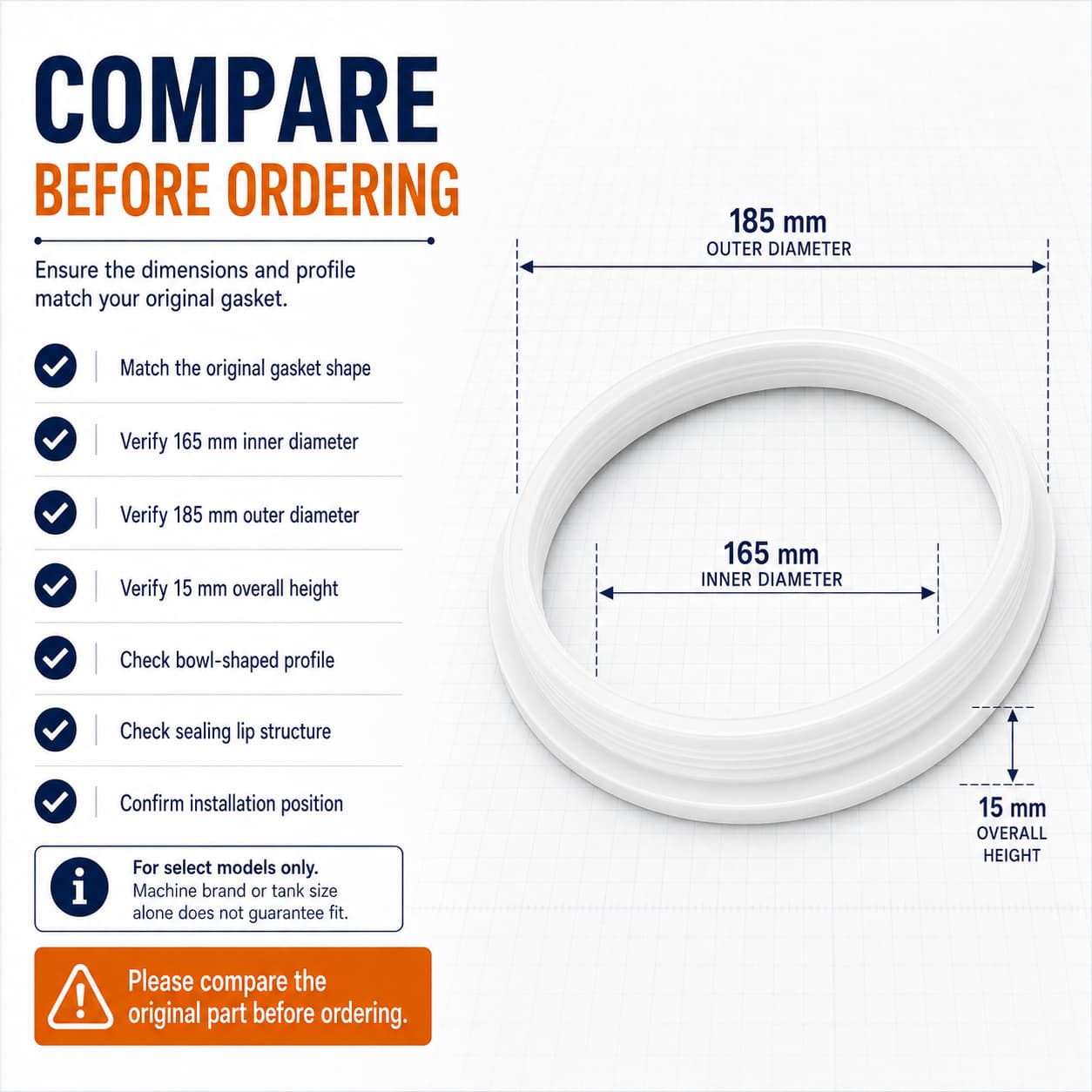 Compare slush machine hopper gasket dimensions and profile before ordering