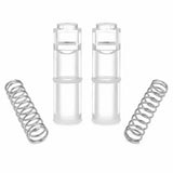 Two clear valve pistons and two return springs included in the replacement kit