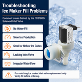 FCD180G inlet valve troubleshooting guide for common ice maker water-fill symptoms